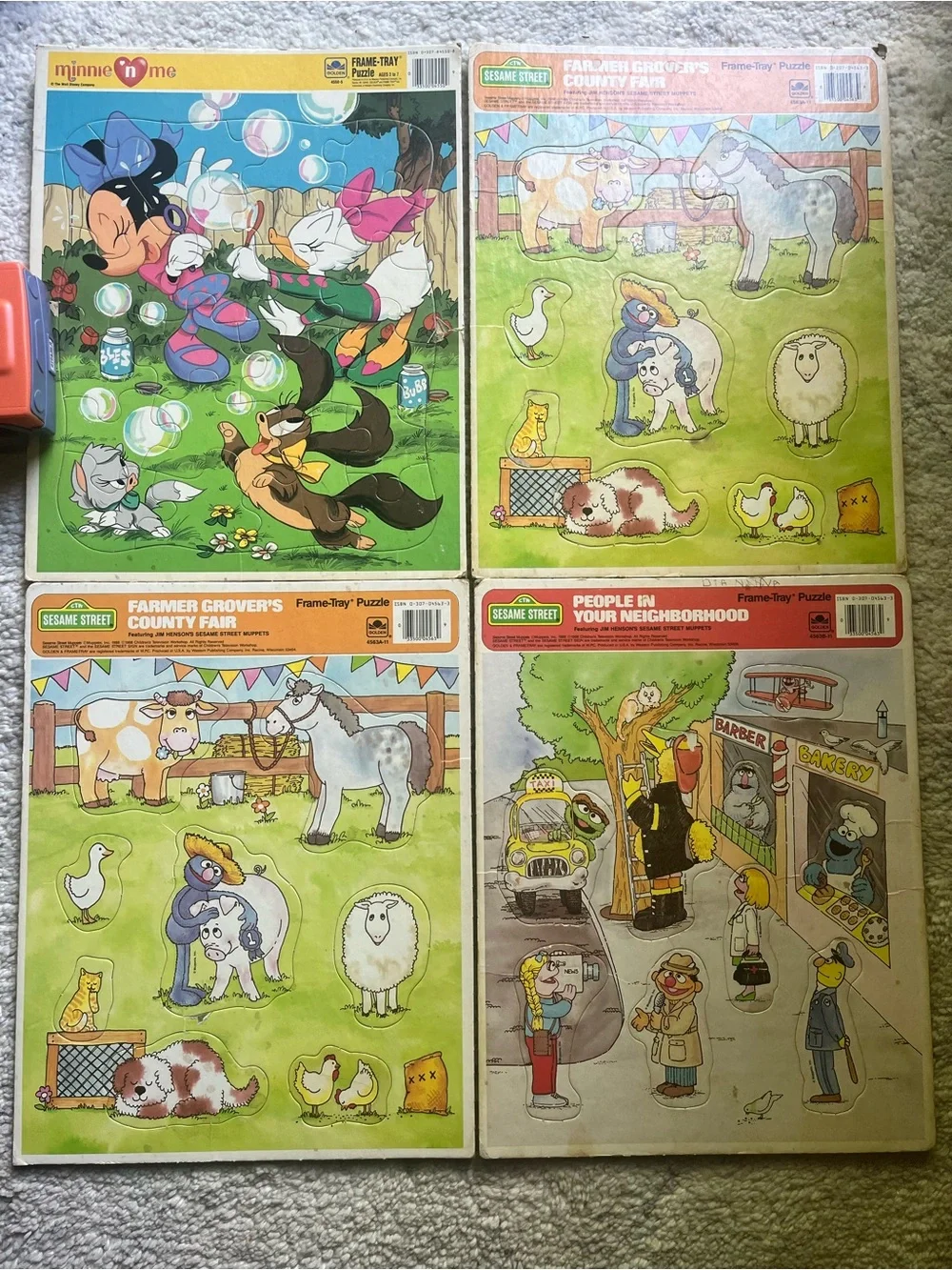 1988 Minnie Mouse and Sesame Street Kids Puzzle Set - Colorful Character Play